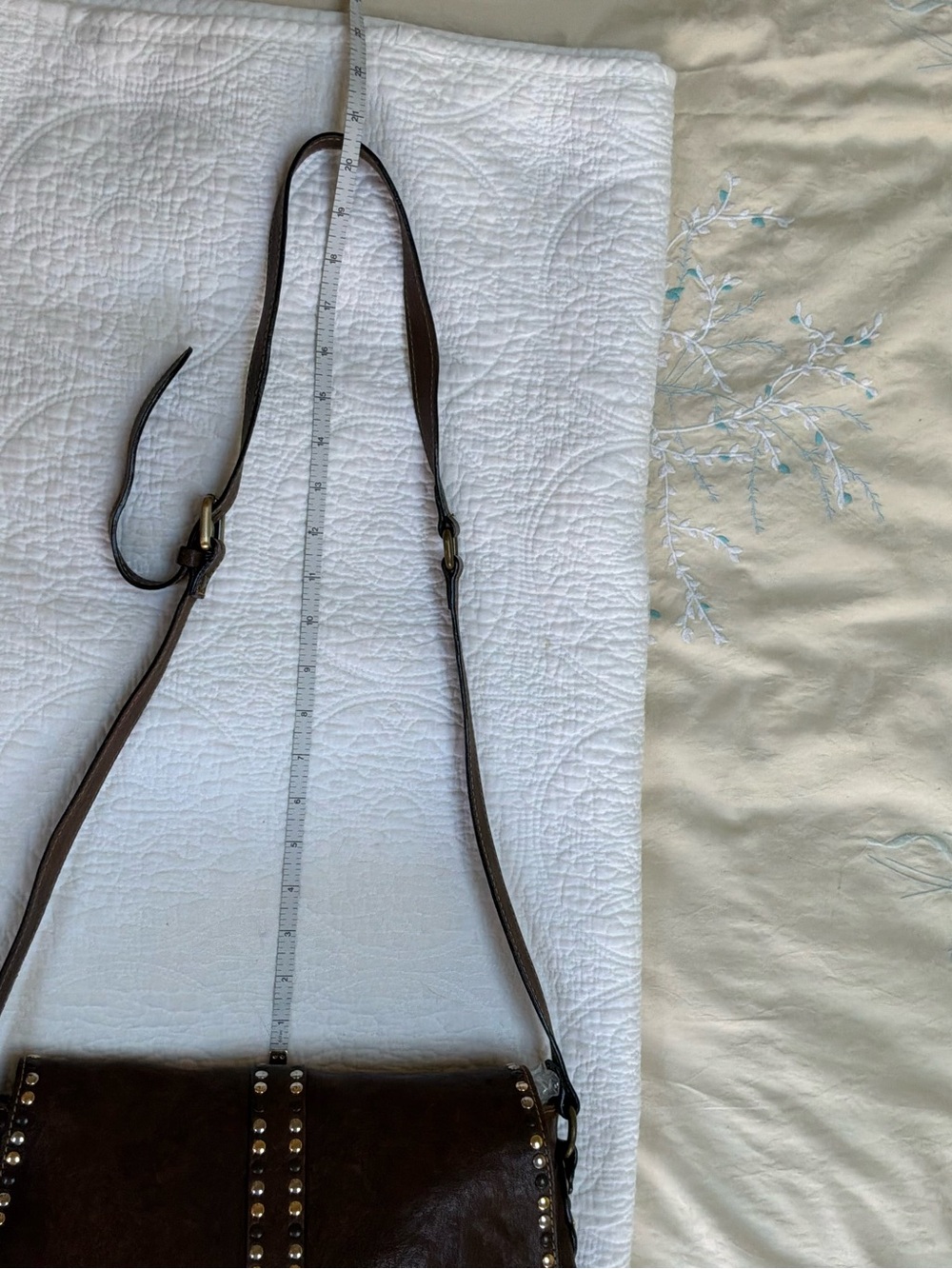 Brown Studded Leather Messenger Bag - Picture 9 of 10